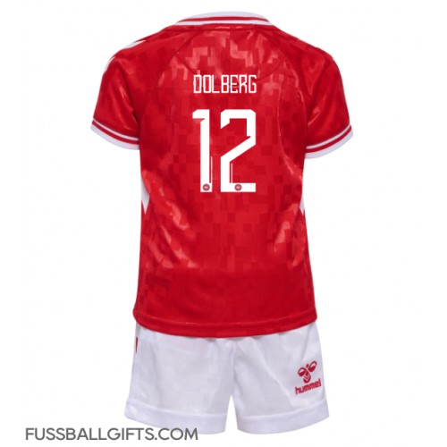 Dänemark Kasper Dolberg #12 Fußballbekleidung Heimtrikot Kinder EM 2024 Kurzarm (+ kurze hosen)